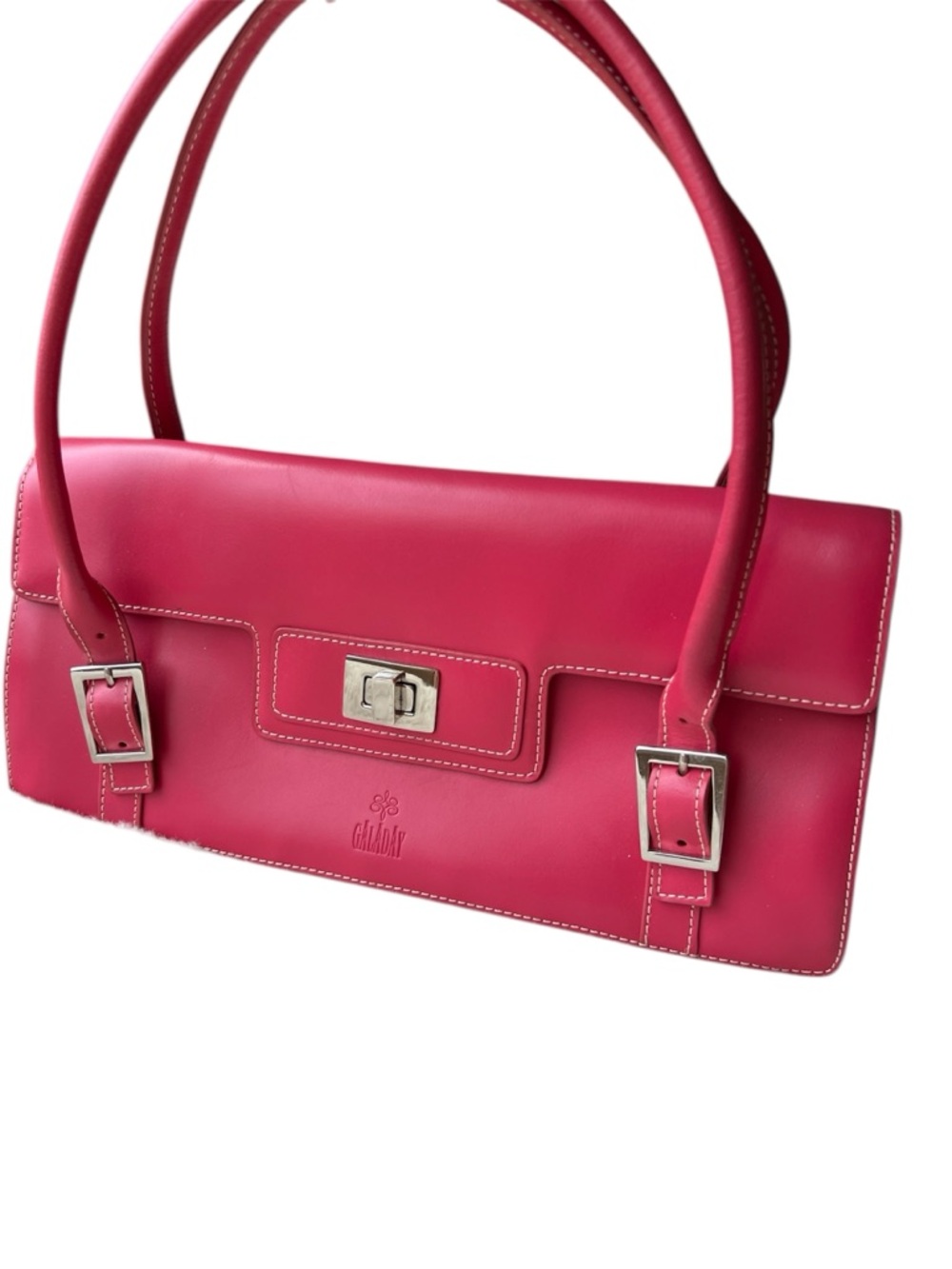 Galaday Vintage Y2K 90s Genuine Leather Hot Pink Fuschia Buckle purse shoulder